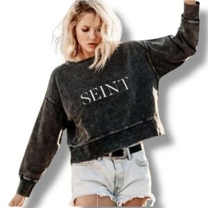Seint Women's Cropped Black Terry Sweatshirt Oversized Fit